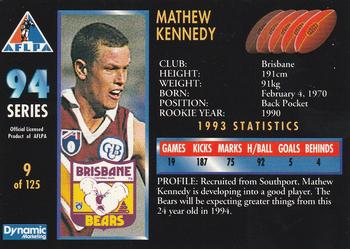 1994 Dynamic AFLPA #9 Matthew Kennedy Back